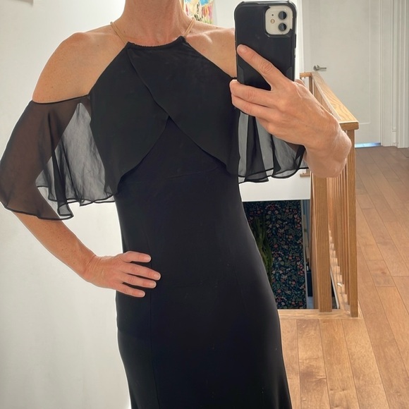 BA Nites Melanie Lyne Maxi Dress Off The Shoulder Gold Chain Neckline Black 4 - Picture 11 of 16